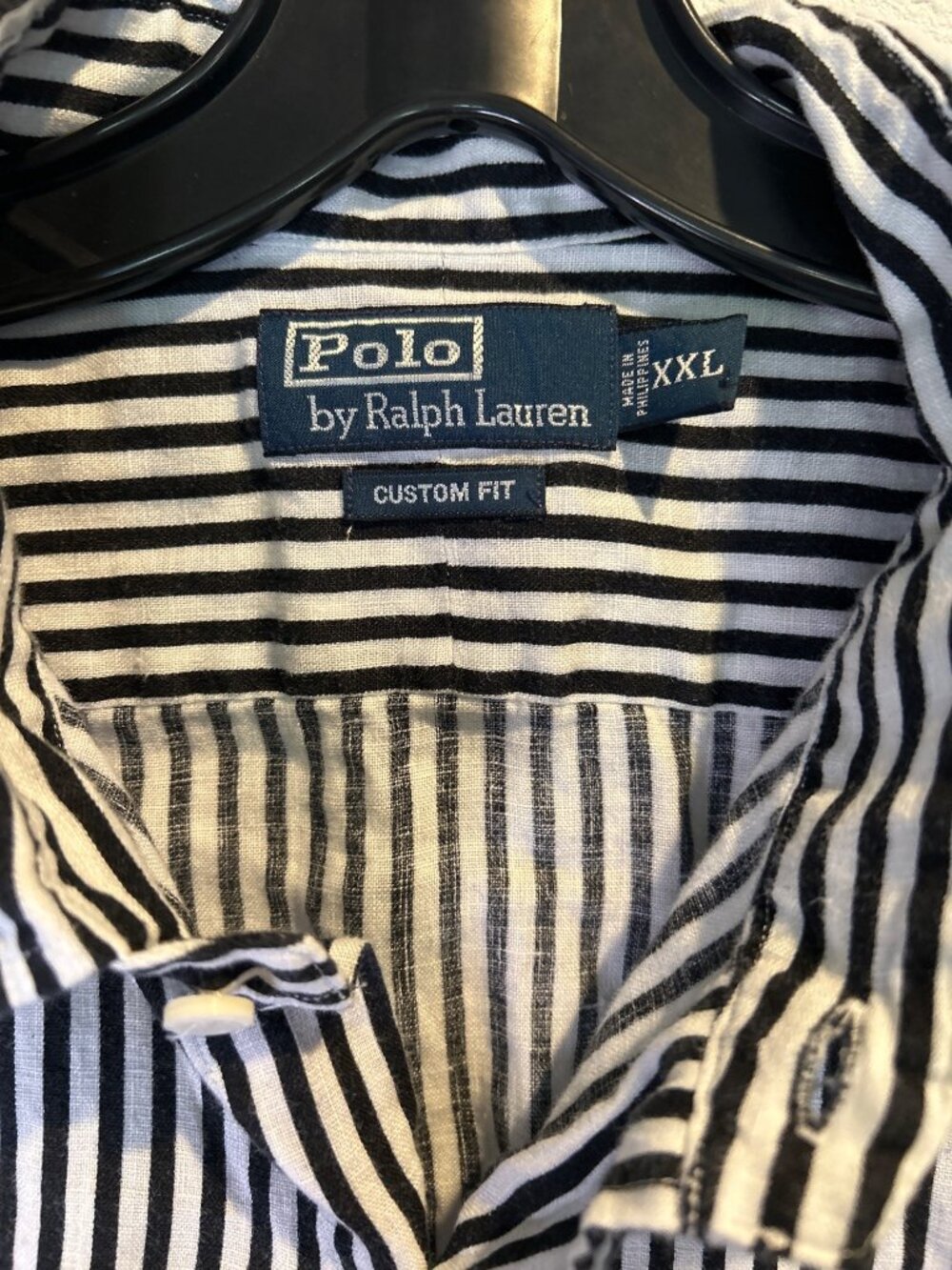 Polo Ralph Lauren 100% Linen Shirt Black White Striped Custom Fit XXL - Picture 3 of 6
